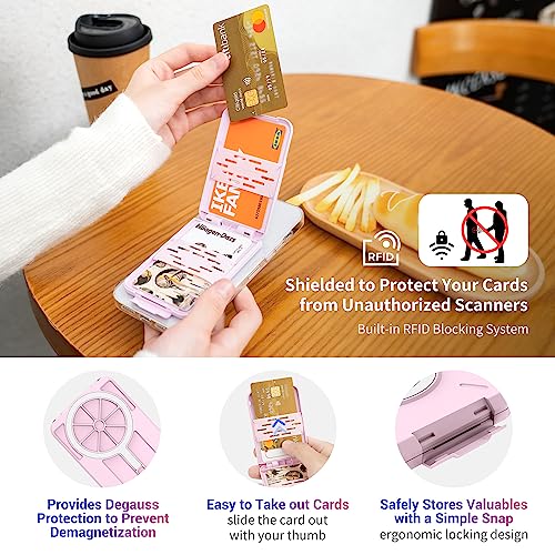 PROfezzion Double Sided Magnetic Phone Card Holder Wallet for MagSafe, Pink | RFID Blocking, Compatible with iPhone 17 16 15 14 13 12 Pro Max Plus, Holds 4-Cards, Secure Snap Latch, Adjustable Stand - color: PINK