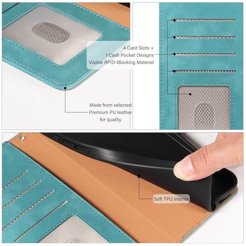 Wallet Case for Samsung Galaxy A17, RFID Blocking (Green) | 4 card slots with ID window, cash pocket, wrist strap, stand function, magnetic closure, flip PU leather, TPU inner shell - color: Green