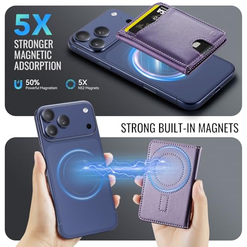 Strapurs Strong Magnetic Wallet Card Holder for MagSafe Phones and Cases, Slim PU Leather Detachable Phone Wallet with 6 Card Slots RFID Blocking for iPhone 17/16/15/14/13/12/Pro/Max/Plus – Purple - color: Purple