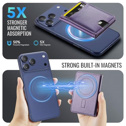 Strapurs Strong Magnetic Wallet Card Holder for MagSafe Phones and Cases, Slim PU Leather Detachable Phone Wallet with 6 Card Slots RFID Blocking for iPhone 17/16/15/14/13/12/Pro/Max/Plus – Purple - color: Purple