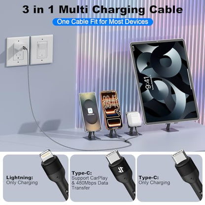 ANSEIP Multi Charging Cable, 3 in 1 Charging Cable for Multiple Devices - color: Black