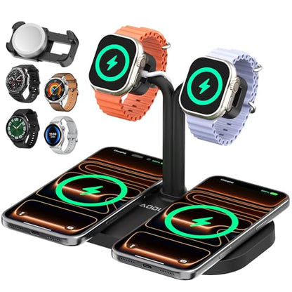 4 in1 Dual Wireless Charging Dock and Dual Watch Stand - color: A422SW-Black