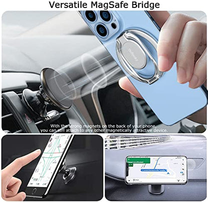 Doflyesky Magnetic Phone Grip Holder Kickstand, Gym Double Adjustable Finger Ring Grip and Stand, Compatible with PopSockets MagSafe Ring Removable for iPhone (Silver) - color: silver