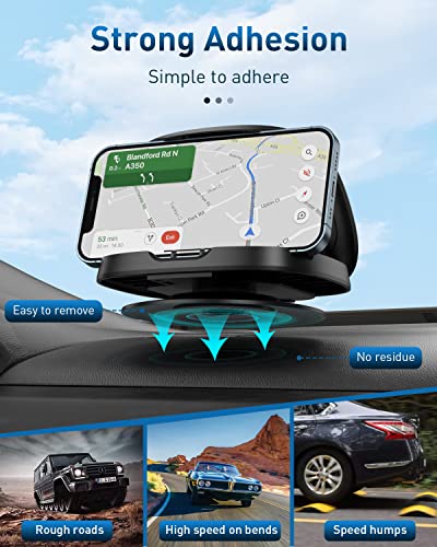 Phone Mount for Car, 360° Rotatable Dashboard Horizontal & Vertical Viewing Cell Phone Holder, Washable Reusable Car Phone Mount, for iPhone Samsung & Smartphones