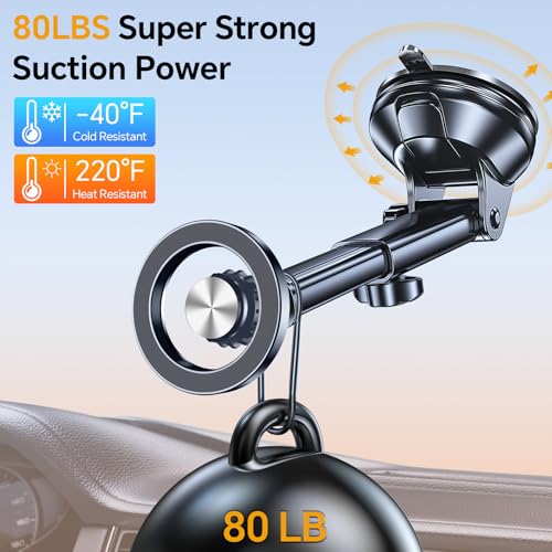 Kaistyle for MagSafe Car Mount【Powerful Suction Cup】 Magnetic Phone Mount for Car Phone Holder Dashboard Windshield Air Vent Phone Holders for Your Car Mount for iPhone 17 Pro Max 16 15 14 13