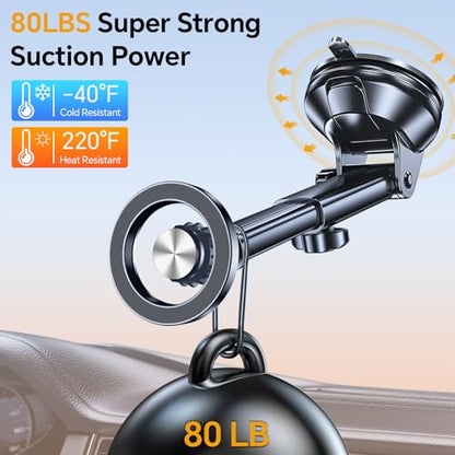 Kaistyle for MagSafe Car Mount【Powerful Suction Cup】 Magnetic Phone Mount for Car Phone Holder Dashboard Windshield Air Vent Phone Holders for Your Car Mount for iPhone 17 Pro Max 16 15 14 13