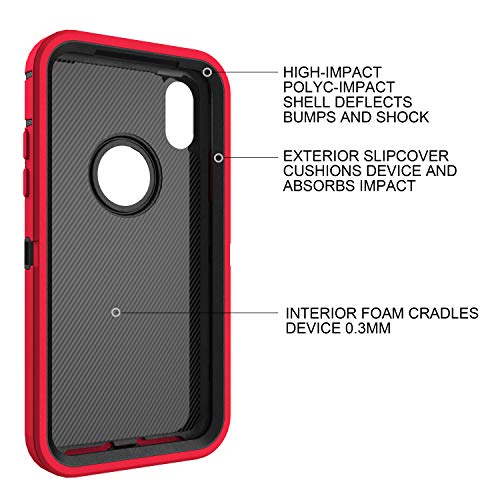 MXX Compatible with iPhone Xr Case, 3-Layer Super Protective Full Heavy Duty Body Tough Rugged Bumper Cover, Shock & Dust Proof, Designed for Apple Xr Phone Case 6.1" Red/Black - color: Red/Black