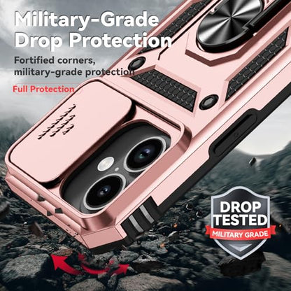 for iPhone 17 Case, with Slide Camera Cover HD Screen Protector [Military Grade 16ft. Drop Tested] Ring Holder Kickstand Protective Phone Case for Apple iPhone 17, Rose Gold - color: Rose Gold w/ Slide Camera 2nd gen. Military Grade
