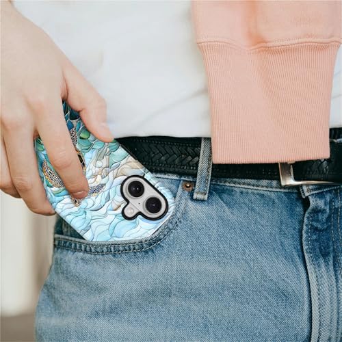 Case Compatible with iPhone 17, Cute Dual Layer Hybrid Phone Cover, Military Grade Drop Protection, Aesthetic Shockproof Phone Case for Women Girls, Stained Glass Sea Turtle - color: Stained Glass Sea Turtle, size: Iphone 17