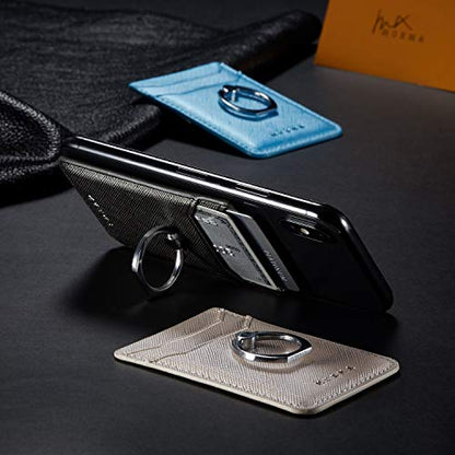 Phone Card Holder with Ring Grip for Back of Phone,Adhesive Stick-on Credit Card Wallet Pocket for iPhone,Android and Smartphones Gun Metal - color: Gun Metal