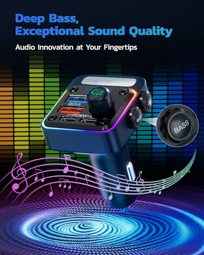 Nulaxy 54W Bluetooth 5.3 Car Adapter, FM Transmitter 4-Port Fast Charging - color: Blue