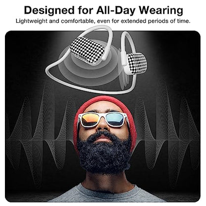Purity Air Open Ear Headphones - True Air Conduction Wireless Bluetooth Open Ear Earbuds with Dual Mic for iPhone/Android - Secured Long Wearing Comfort, Sports Sweat Resistant (BWHS152) - color: Black and White Hypnotic