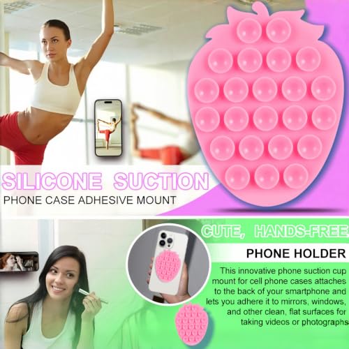 CIEO SuctionPhone Grip, Strong Silicone Suction,Strawberry Sticky Grip,Suitable for Selfies and Videos on Mirrors, Bathrooms and Smooth Surfaces, Compatible with iPhone (Strawberry Pink) - color: Strawberry Pink