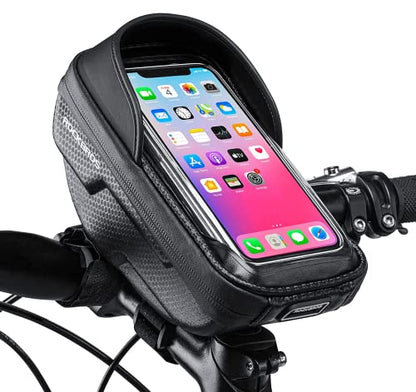 ROCKBROS Bike Phone Mount Bag, Waterproof Handlebar Bag for Cycling | Water-resistant Phone Bag Fits Phones Up to 6.5", with Touch Screen Access, Storage Space and Reflective Strips for Cycling - color: black 2