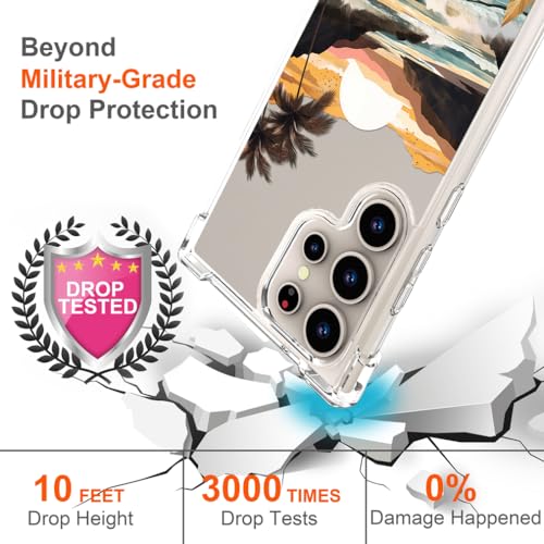 Hungo Galaxy S24 Ultra Case for Women Clear Design Cute,Girly Girls Case Compatible with Samsung Galaxy S24 Ultra Ocean Beach Mountain Sunset Sun Sea Palm Trees Clouds Hills Tropical - color: Beach Sunset