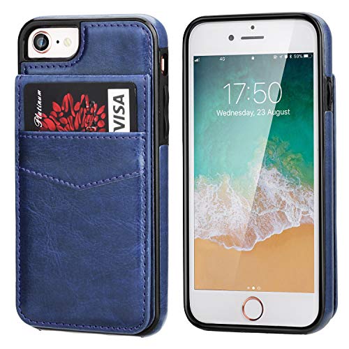KIHUWEY for iPhone SE/8/7 Wallet Case Card Holder Kickstand, Blue - color: Blue
