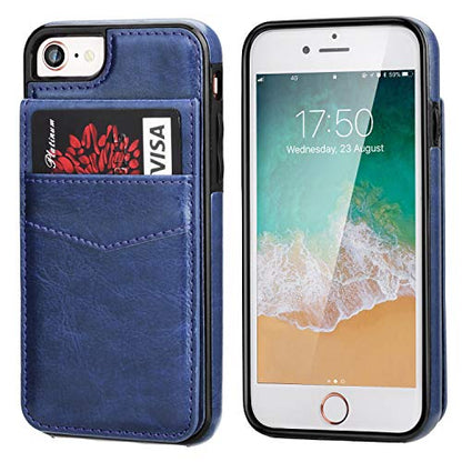 KIHUWEY for iPhone SE/8/7 Wallet Case Card Holder Kickstand, Blue - color: Blue