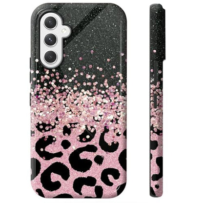 Pink Glitter Leopard Phone Case for Samsung Galaxy S25, Dual Layer Shockproof Rugged Cover with Soft TPU + Hard PC, Anti-Scratch Slim Fit Wireless Charging Compatible - color: Pink Glitter Leopard, size: 6.2" Galaxy S25