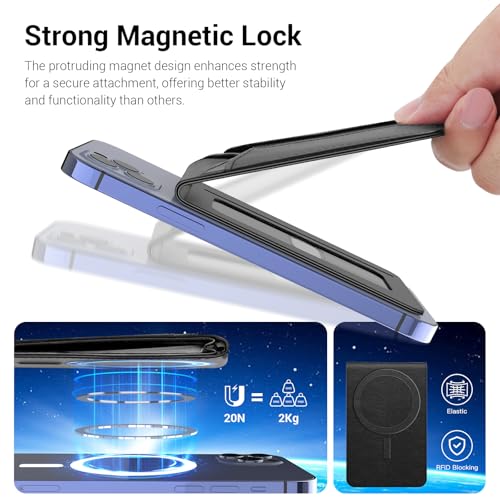 Padike for Magsafe Wallet, Magnetic Phone Wallet with Elastic Band for Extra Card Storage, Magnetic Card Holder with Adjustable Kickstand (Black) - color: Black