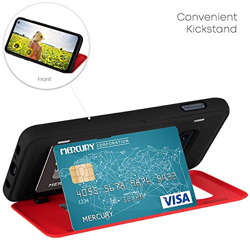 GOOSPERY Magnetic Door Bumper Compatible with Galaxy S10e, Card Holder Wallet Case Easy Magnet Auto Closing Protective Dual Layer Sturdy Phone Back Cover - Red - color: Red, size: Galaxy S10E