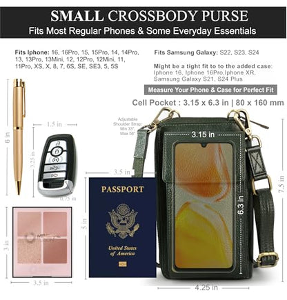 BULL GUARD Crossbody Bag for Women, Leather Phone Wallet Purse with Adjustable Anti Theft Strap & RFID Blocking 12 Card Slots - color: Lush Green Tea Goddess - Small