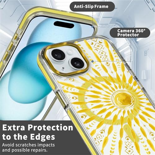 VisEnt Clear Case for iPhone 15, Magnetic Phone Case, Transparent Slim Cover, Military Grade Protection, Shockproof, Anti-Yellowing, Scratch Resistant, Folk Gold Sun - color: Folk Gold Sun, size: Iphone 15