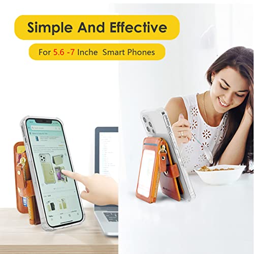 M-Plateau Phone Wallet with ID Window and Adhesive Sticker | Card Holder for Phone case Stick on Attachable Credit Card Holder for Phone (Compatible with Most Smartphones) - color: Brown