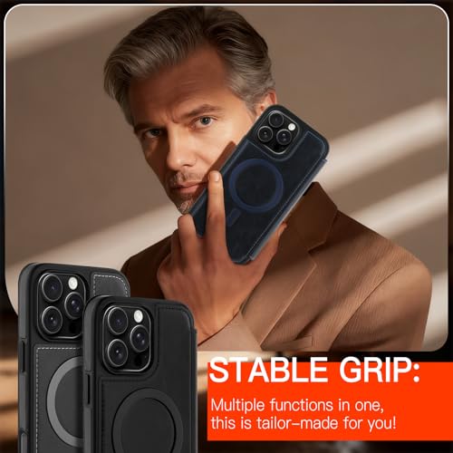 Wallet Phone Case Crafted for iPhone 16 Pro Max Blue | PU Leather Phone Case Flip Cover Wrist Strap Card Holder Slots - color: Blue-2, size: iPhone 17 Pro Max