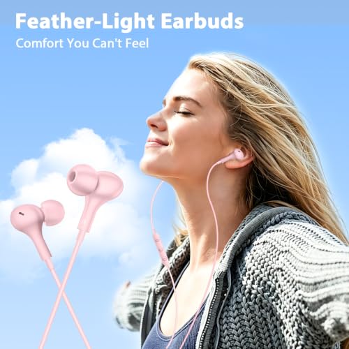 iMangoo for Apple MFi-Certified Lightning Wired Earbuds Headphones with Mic - color: Pink