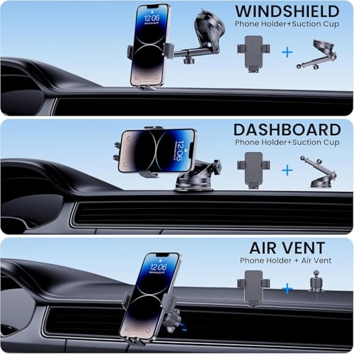 BIVGAZA Phone Holder Car [Military-Grade Suction] Universal Car Phone Holder [Thick Case Friendly] Automobile Accessories Dashboard Air Vent Windshield Phone Mount Fit for iPhone Android Smartphones - size: Large