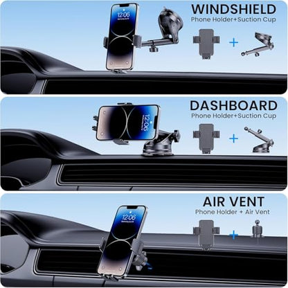 BIVGAZA Phone Holder Car [Military-Grade Suction] Universal Car Phone Holder [Thick Case Friendly] Automobile Accessories Dashboard Air Vent Windshield Phone Mount Fit for iPhone Android Smartphones - size: Large