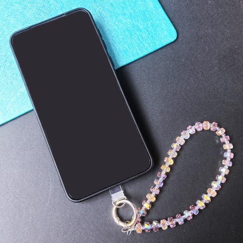 Acofect Crystal Beaded Phone Wrist Strap Charm Chain Wristlet Cellphone Lanyard Bracelet Keychain with Tether Tab Hands-Free - color: Flat Ab Pink