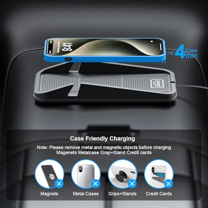 Wireless car Charger Charging pad,POLMXS No-Slip Wireless Phone Charger for car Cell Phone Cordless Charging mat Compatible with iPhone 16/15/14/13/12 Galaxy S23 S22 S21 Note10(C17)