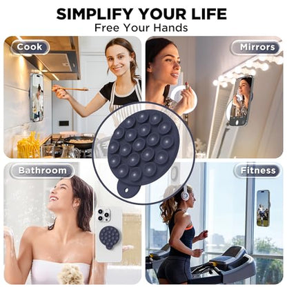 Magnetic Suction Cup Phone Mount with MagSafe, Silicone Hands-Free Grip Holder for iPhone Case and Android, Mirror Shower Phone Stand for Makeup FaceTime Gym Kitchen Bathroom, Midnight Blue - color: Midnight Blue