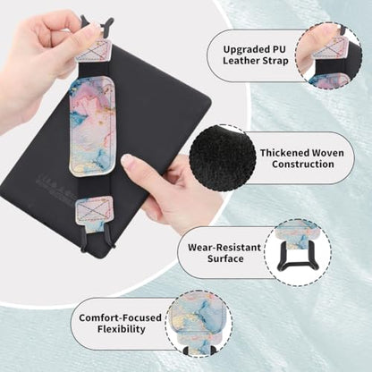 Secure Hand Strap for 6-7.5" Kindle and Tablets, Versatile Lightweight Faux Leather E-Book Grip Holder, Heavy-Duty E-Book Accessories for Reading Lover Gift (Pink Blue Marble) - color: Pink Blue Marble