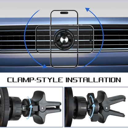 wuyaoyao Magnetic Phone Holder for Car, Anti-Shake Air Vent Cell Phone Car Mount with Clip, 360° Rotation Adjustable, Hands Free Automotive Cellphone Mount, Universal for All Smartphones (Clip Type)