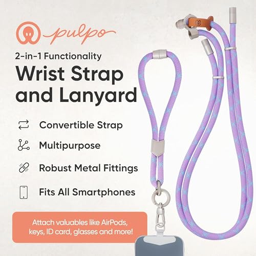 Pulpo 2 in 1 Crossbody Anti Theft Phone Lanyard and Wrist Strap for iPhone and Android, Adjustable Cell Phone Leash and Universal Tether, Hands Free Strap for Travel & Everyday Use - Lavender & Blue - color: Lavender & Blue