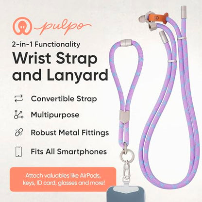 Pulpo 2 in 1 Crossbody Anti Theft Phone Lanyard and Wrist Strap for iPhone and Android, Adjustable Cell Phone Leash and Universal Tether, Hands Free Strap for Travel & Everyday Use - Lavender & Blue - color: Lavender & Blue