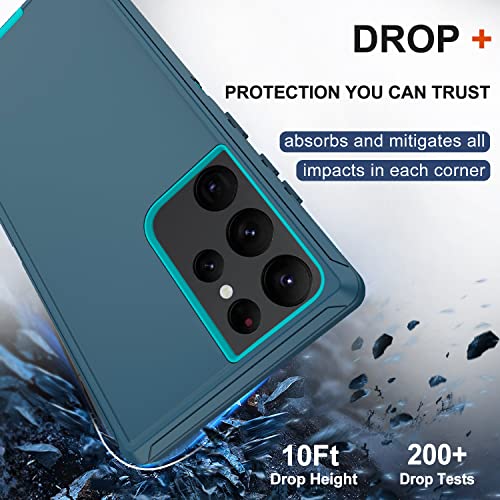 for Samsung Galaxy S22 Ultra Case with Belt Clip Holster, 2X Screen Protector, Military Grade Protection Heavy Duty Full Body Shockproof Rugged Protective Cover for Samsung S22 Ultra 5G Turquoise - color: Turquoise