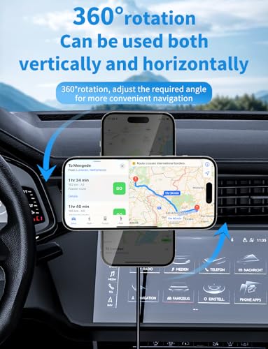 Mag Safe Car Mount Charger, 3 in 1 [LED RGB HandsFree] Wireless Car Charger