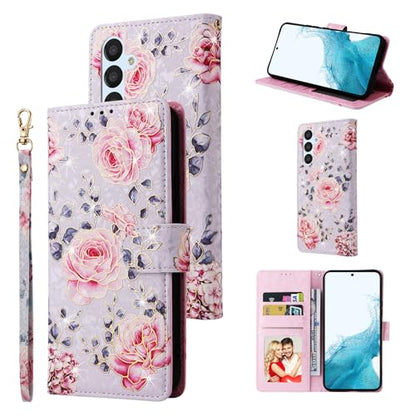 UEEBAI Wallet Case for Samsung Galaxy S23 5G, PU Leather Phone Case Kickstand RFID Blocking Flip Case with Card Slots Wrist Strap Relief Engraved Pattern Magnetic Closure Folio Case - Purple Rose - color: Purple Rose, size: Samsung Galaxy S23 5G
