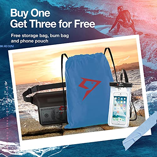 Piscifun Waterproof Floating Dry Backpack 10L/20L/30L | Lightweight and Durable, With Waist Pouch and Phone Case, Ideal for Kayaking, Camping, Beach, Boating, Swimming - color: Light Blue, size: 20L