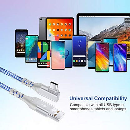 USB C Cable Fast Charging,3Pack 10ft Nylon Right Angle USB A to USB C Cable - color: Blue,Green,Purple, size: 10ft