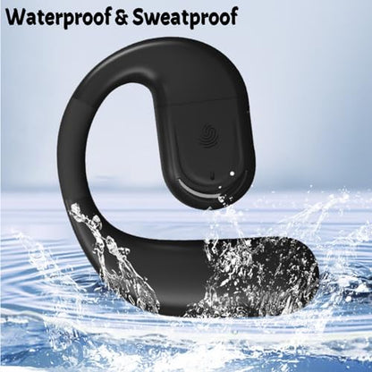 Open Ear Headphone,Bluetooth 5.4 Single Earpiece Handsfree Driving Headset with Noise Canceling Mic,28H Playtime IPX5 Waterproof Clear Calls Wireless Earbud with Adjustable Earhook for Business Sports - color: black 6