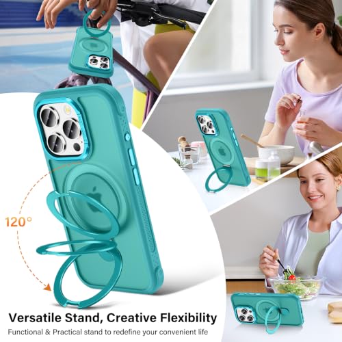 Designed for iPhone 16 Pro Max Case with Magnetic Stand, Darkcyan | Certified Drop Protection, Great Grip Feeling, Matte Translucent Back Slim Shockproof Phone Cover - color: Darkcyan, size: Iphone 16 Pro Max