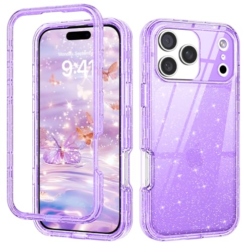 DUEDUE for iPhone 17 Pro Max Case, Glitter Anti-Yellowing Shockproof Protective Transparent Cover Bling Sparkle Phone Case for iPhone 17 Pro Max 6.9", Purple/Glitter - color: Purple/Glitter, size: for iPhone 17 Pro Max 6.9"