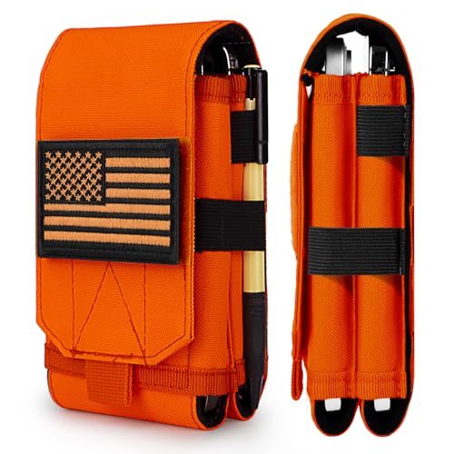 Dual Tactical Phone Pouch Molle Phone Holster Double Capacity Holder Universal Utility EDC Pouch for iPhone 17 Pro Max/17 Pro/16 Pro Max/16 Pro/15 Pro Max/15 - color: Orange