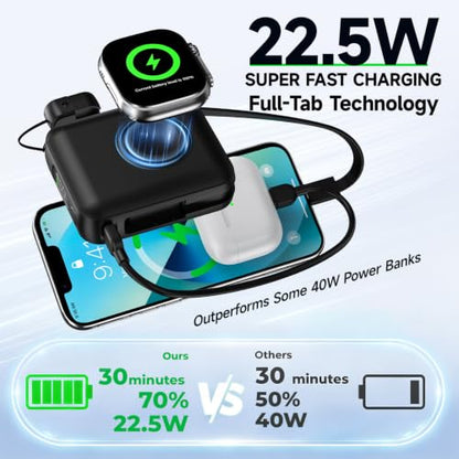 20000mAh Magnetic Power Bank for Apple Watch, 22.5W PD Fast Charging - color: Black