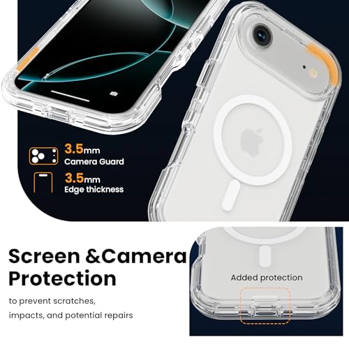 Follaroma Magnetic for iPhone 17 Air Case,Heavy Duty Phone Cases,Clear,6.5" | Compatible with MagSafe, Heavy Duty Shock proof Protection, Military-Grade Anti-Drop, Dual Layer Transparent Protective Cover - color: Clear, size: iPhone 17 Air 6.5''