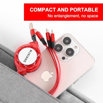 Multi USB C Retractable Cable 3 in 1, 3.3FT/2Pack QC 3.0 Fast Charging Cord